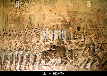 Army of King Suryavarman II in movement, South Gallery, Angkor Wat, Siem Reap, Cambodia, UNESCO World Heritage Site Stock Photo