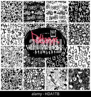 Big set of seamless patterns graffiti style Stock Vector
