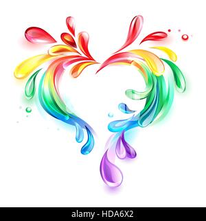 rainbow heart drops of liquid on a white background Stock Vector