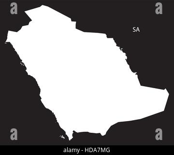 Saudi Arabia Map black and white illustration Stock Vector