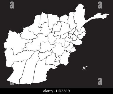 Afghanistan provinces Map black and white illustration Stock Vector