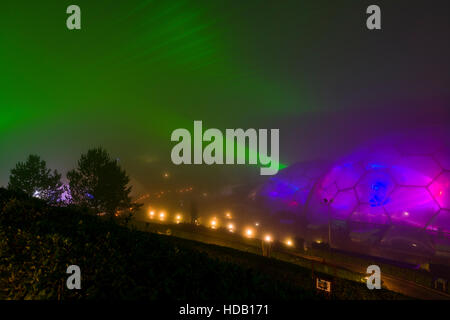 Eden Project Light and Sound show in the Fog. Editorial use only. Late Autumn photo from their recent event Stock Photo