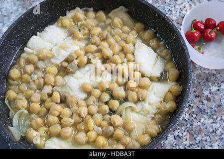 soup of salted cod fish with chickpeas Stock Photo