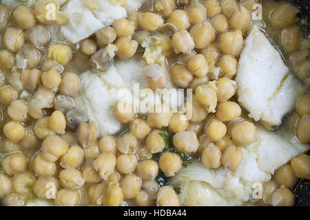 soup of salted cod fish with chickpeas Stock Photo