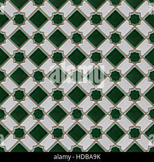 Green and white checked ceramic tiles, seamless background Stock Photo