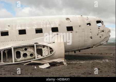 Iceland - Solheimasandur United States Navy DC-3 aeroplane wreck side view. Stock Photo
