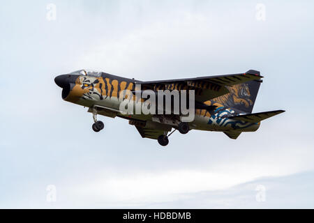 Special painted Greek Air Force A-7 Corsair II bomber jet landing Stock Photo