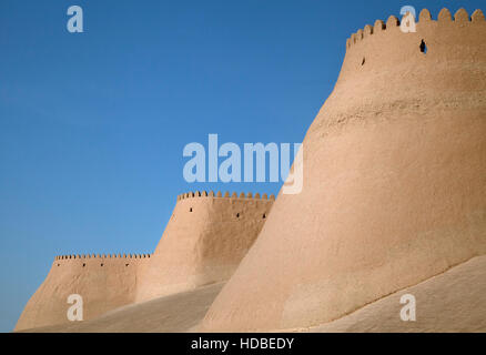 Walls of Itchan Kala - Old Town of Khiva, Uzbekistan, Silk Road Stock Photo