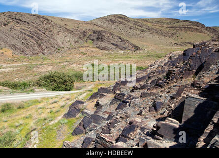 Nuratau, or Nurota, black mountains in Uzbekistan, in spring Stock Photo