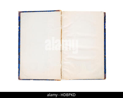 Old open book with blank pages. Isolated on white, clipping path included Stock Photo