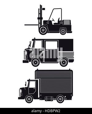 silhouette collection truck forklift cargo transport Stock Vector