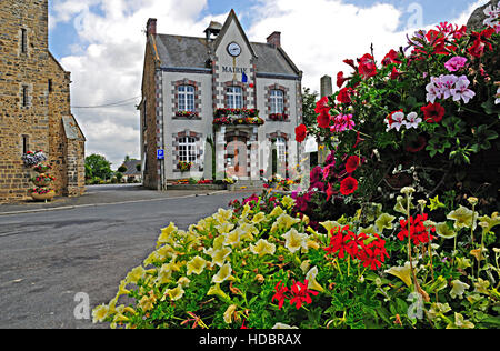 Flower decorated Mairie (Mayor's Office) in an old French village. Stock Photo