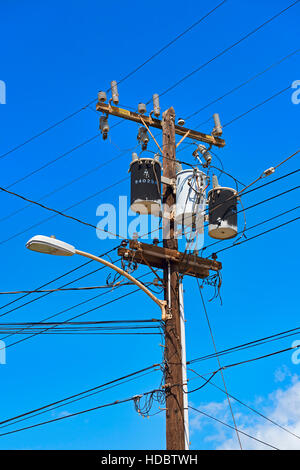 Power supply pole, Hanapepe Heights, Kaua'i, Hawaii, USA