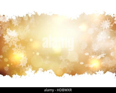 Gold Christmas background with snowflakes. Illustration for Christmas posters, icons, greeting cards, print and web projects. EPS 10 vector file inclu Stock Vector