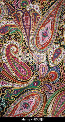 retro psychedelic paisley pattern on fabric Stock Photo
