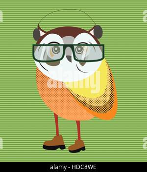 Hipster owl in glasses portrait Stock Vector