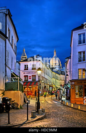 Walking in the picturesque alleys of the 'bohemian' neighborhood of Montmartre, Paris, France Stock Photo