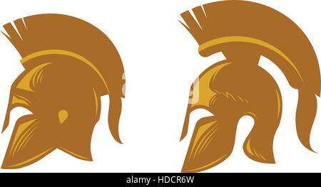 Ancient spartan helmet with feathered crest. Vector icons or symbols Stock Vector