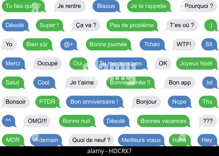 SMS bubbles short messages in French Stock Vector