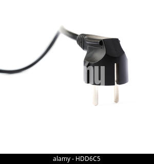 Black electric computer power supply cable isolated over white background Stock Photo