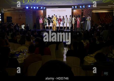 Pasay, Philippines. 10th Dec, 2016. Pia Wurtzbach with the candidates are presented. Miss Universe officially started in the Philippines with its Kick-off Party at S Maison Mall, Conrad Hotel, SM Mall of Asia, Pasay City at 7:00pm. Presented with Pia Wurtzbach, reigning Miss Universe, candidates from Australia, Japan, Indonesia, Korea, Malaysia, Myanmar, New Zealand, Philippines, Thailand, Vietnam and USA. Credit:  George Buid/Pacific Press/Alamy Live News Stock Photo