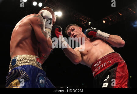 Callum Smith (right) in action against Luke Blackledge during their British Super-Middleweight Championship bout at the Manchester Arena. Stock Photo