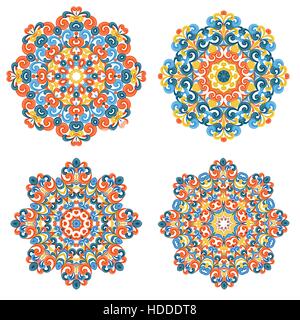 Colorful mandalas in oriental style. Set of round ethnic patterns isolated on white background. Traditional lace ornaments. Arabic, asian, islamic, in Stock Vector