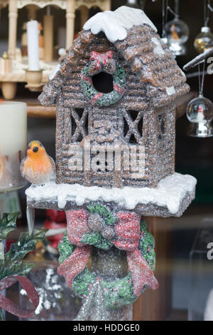 Bird house and robin Christmas decoration Stock Photo