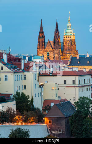 Night falls at St Vitus cathedral at Hradcany, Prague, Czech Republic. Stock Photo