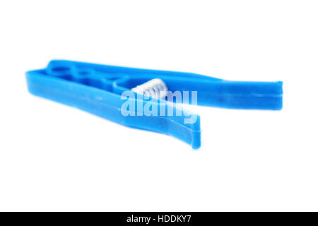 Single plastic cloth peg isolated over white background Stock Photo