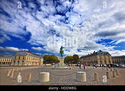 Statue of King Louis XIV (known as the 'Sun King') outside the Palace of Versailles, France. Stock Photo
