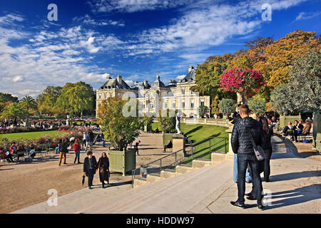 The Luxembourg Palace (Palais du Luxembourg)  and Garden (Jardin du Luxembourg),in the 6th arrondissement of Paris, France.