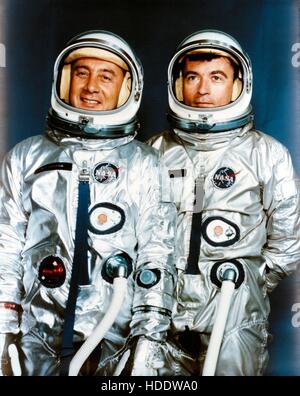 Official NASA portrait of Gemini 3 astronauts Gus Grissom (left) and John Young April 13, 1964. Stock Photo