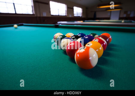 Billiards Tables set up at an RV Parksp pool hall Stock Photo