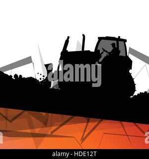 Digger excavator machinery digging action in construction site abstract vector background concept Stock Vector