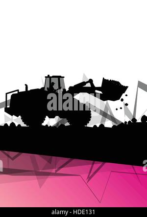 Digger excavator machinery digging action in construction site abstract vector background concept Stock Vector