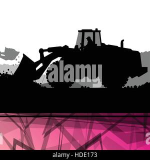 Digger excavator machinery digging action in construction site abstract vector background concept Stock Vector
