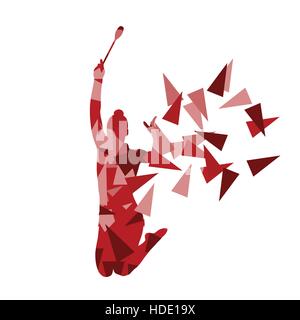 Rhythmic gymnastics woman performance with clubs vector abstract background illustration made of polygon fragments isolated on white Stock Vector