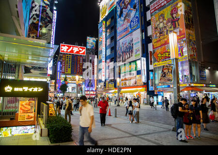 Unidentified people on the street in Akihabara district in Tokyo. Stock Photo