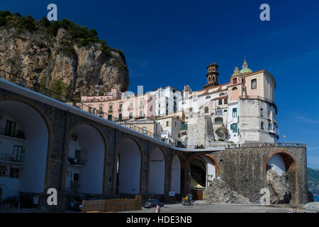 The Collegiata Santa Maria Maddalena church in Atrani on the Amalfi coast, Campania, Salerno, Southern Italy. Stock Photo