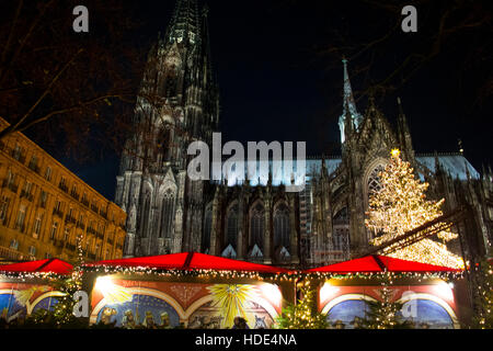 The Christmas market in Cologne is the biggest in Germany and attracts millions of visitors. It's the most beautiful during the night. Stock Photo