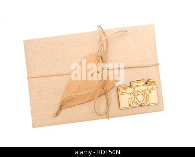 gift box of kraft paper on a white background Stock Photo