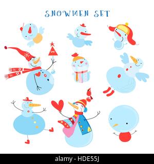 Vector collection of snowmen on a white background Stock Vector