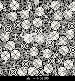 Vector BW Concentric Circles Mosaic Jumble Seamless Pattern Stock Vector