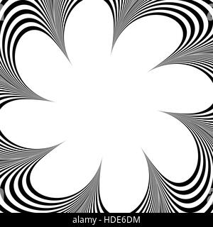Abstract element with radiating lines. Monochrome concentric, radial pattern. Distortion, deformation effect on circular shape. Stock Vector