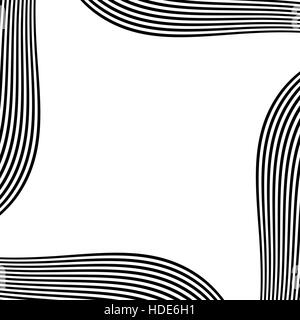 Abstract element with radiating lines. Monochrome concentric, radial pattern. Distortion, deformation effect on circular shape. Stock Vector