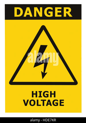 Danger High Voltage Sign Label Text, Isolated Large Detailed Closeup Stock Photo