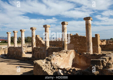 Roman columns around the forum, House of Theseus, Paphos Archaeological Park, Cyprus Stock Photo