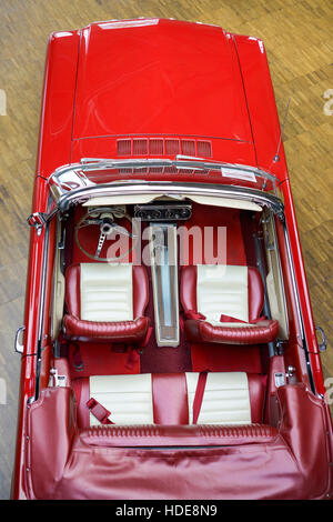 Retro Convertible Beige-Red Car from Above Stock Photo