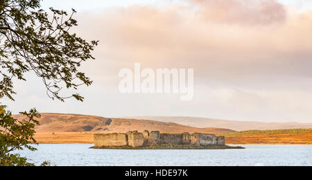 Castle ruins on Lochindorb in Scotland. Stock Photo